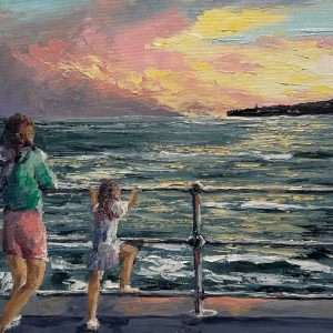 Painting of a pink sunset in Lahinch by Elsie Sheridan
